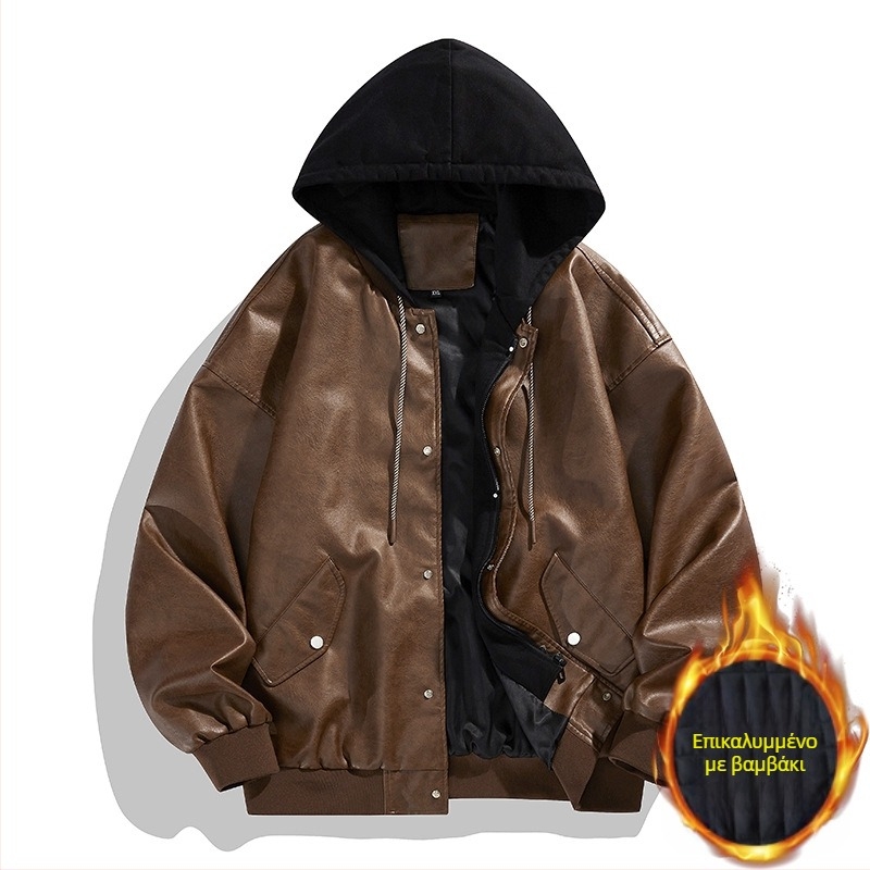 2024 Νέο Δερμάτινο Ανδρικό Μοντέρνο Κορεάτικο Χαλαρό Δερμάτινο Μπουφάν Μοτοσικλέτας Duffy Όμορφο Μπουφάν με Κουκούλα