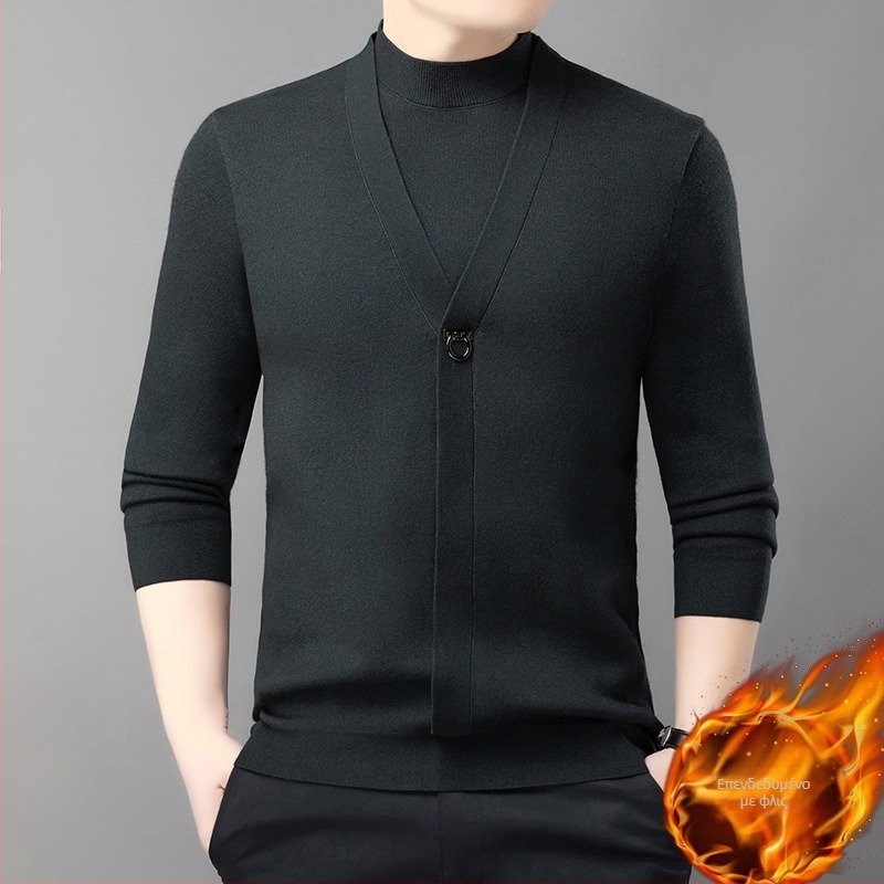 Ανδρικό Ανοιξιάτικο και Φθινοπωρινό Casual All-match Top Μοντέρνο Ψεύτικο Δύο Τεμαχίων Ελαφρύ Πολυτελές Υψηλής Ποιότητας Φθινοπωρινό και Χειμερινό Base Shirt