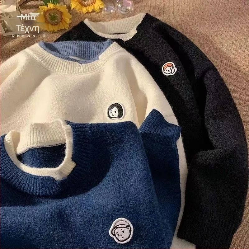 Vintage Νέο Ψεύτικο Πουλόβερ Δύο Τεμαχίων για Ζευγάρια, Μοντέρνο, Μικρό, Φρέσκο Στυλ Κεντημένο, Άνδρες και Γυναικείο, Χαλαρό Πλεκτό Πουλόβερ