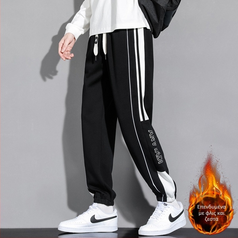 Βαριά Ανδρικά Παντελόνια για Άνοιξη και Φθινόπωρο, Μοντέρνα Μάρκα, Ριχτά Παντελόνια Φόρμας μέχρι τα Δάχτυλα, Φθινοπωρινό και Χειμερινό American Stripe Αθλητικά Casual Παντελόνια για Εφήβους
