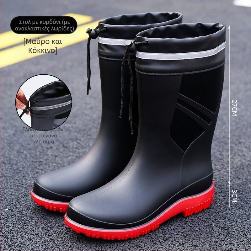 Ευρωπαϊκές και αμερικανικές μοντέρνες μπότες βροχής μέχρι τη μέση της γάμπας, ανδρικά παπούτσια νερού, χαμηλές μπότες βροχής, αδιάβροχες, αντιολισθητικές, λαστιχένιες μπότες κουζίνας, παπούτσια εργασίας για ψάρεμα, πλύσιμο αυτοκινήτων