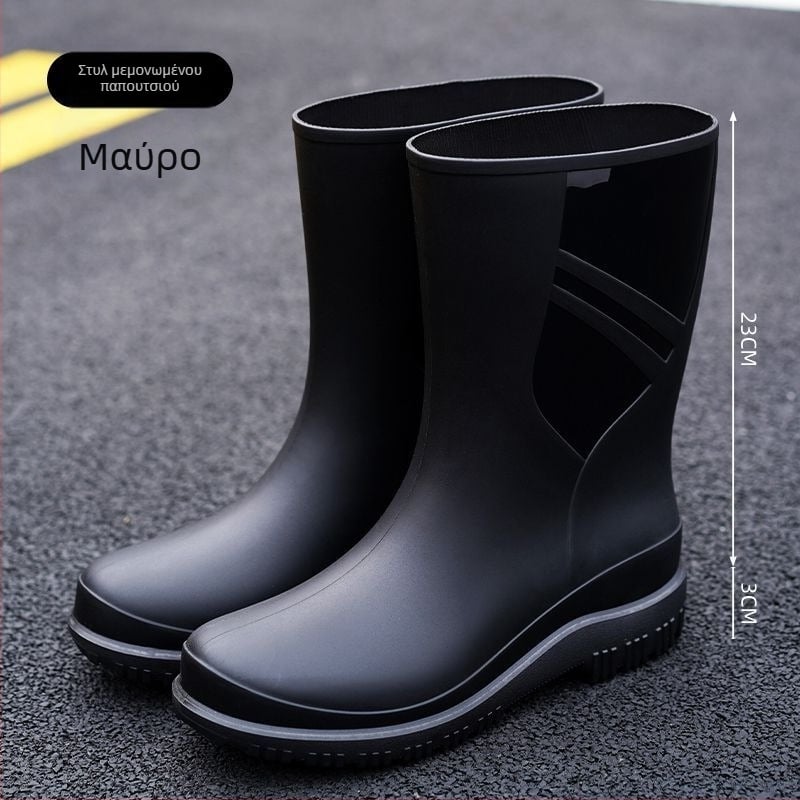 Ευρωπαϊκές και αμερικανικές μοντέρνες μπότες βροχής μέχρι τη μέση της γάμπας, ανδρικά παπούτσια νερού, χαμηλές μπότες βροχής, αδιάβροχες, αντιολισθητικές, λαστιχένιες μπότες κουζίνας, παπούτσια εργασίας για ψάρεμα, πλύσιμο αυτοκινήτων