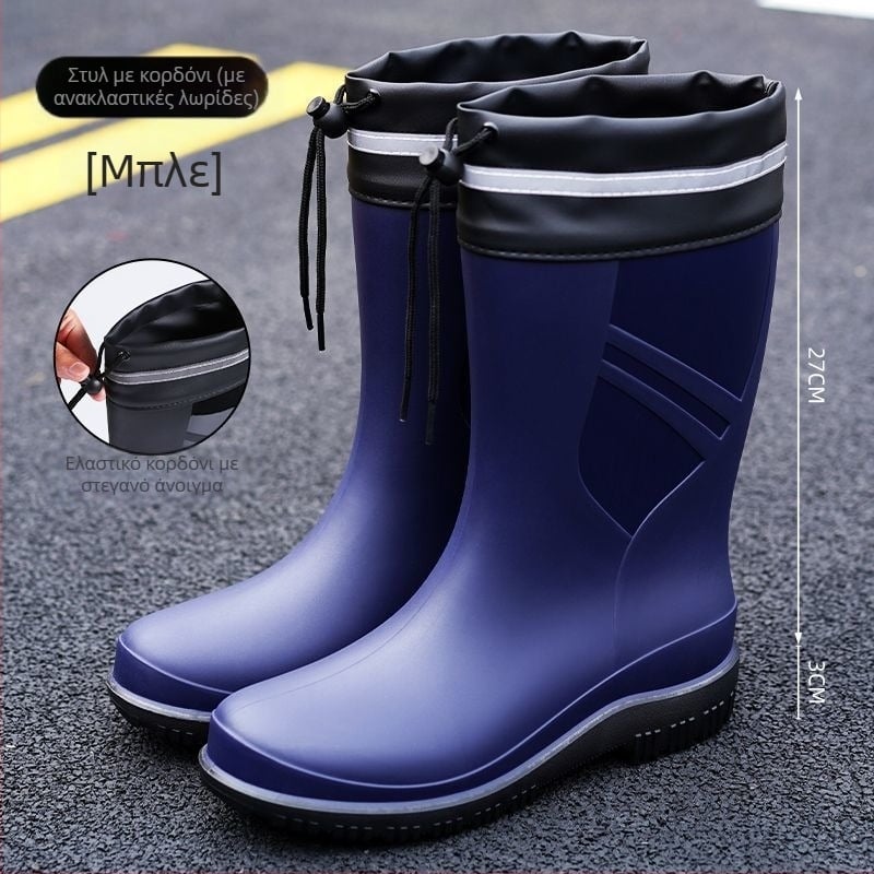 Ευρωπαϊκές και αμερικανικές μοντέρνες μπότες βροχής μέχρι τη μέση της γάμπας, ανδρικά παπούτσια νερού, χαμηλές μπότες βροχής, αδιάβροχες, αντιολισθητικές, λαστιχένιες μπότες κουζίνας, παπούτσια εργασίας για ψάρεμα, πλύσιμο αυτοκινήτων