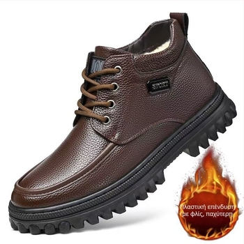 Ανδρικά παπούτσια από γνήσιο δέρμα και βαμβάκι, νέες χειμερινές μπότες χιονιού με ψηλό τελείωμα και χοντρή σόλα για μεσήλικες και ηλικιωμένους μπαμπάδες