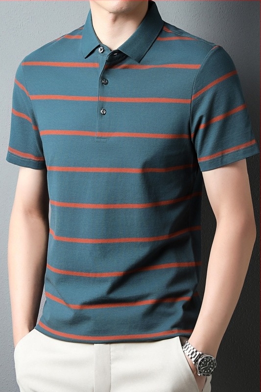 Νέο ανδρικό καλοκαιρινό μπλουζάκι πόλο με ρίγες από βαμβάκι και απλό, απλό, κοντομάνικο, για άνδρες του 2024