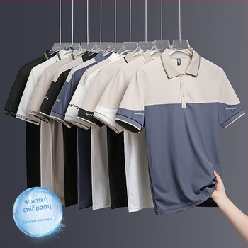 Καλοκαιρινό ανδρικό πόλο μπλουζάκι με κοντό μανίκι, Ice Silk Pique, λεπτό πέτο, μισό μανίκι, αθλητικό, casual, μοντέρνο, επώνυμα ρούχα για άνδρες