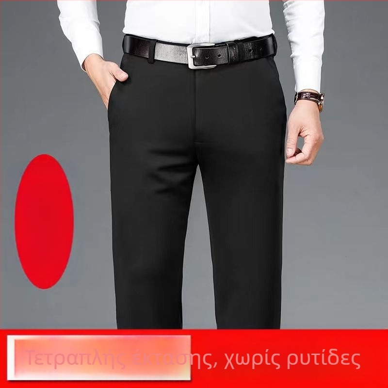 Φθινοπωρινό και χειμερινό παντελόνι επαγγελματικού κοστουμιού με φόδρα από φλις, ανδρικό casual παντελόνι για μεσήλικες και ηλικιωμένους, χαλαρό ίσιο ανοιξιάτικο και φθινοπωρινό ανδρικό παντελόνι, ελαστικό μακρύ παντελόνι για άνδρες
