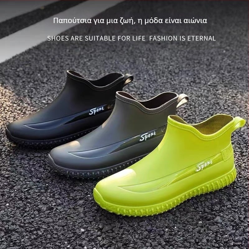 Κοντά αδιάβροχα παπούτσια με επένδυση fleece για άνδρες, παπούτσια από καουτσούκ για υπαίθριο ψάρεμα, μπότες βροχής για κουζίνα, μπότες βροχής για ενήλικες, αντιολισθητικές ανδρικές μπότες βροχής για τον χειμώνα