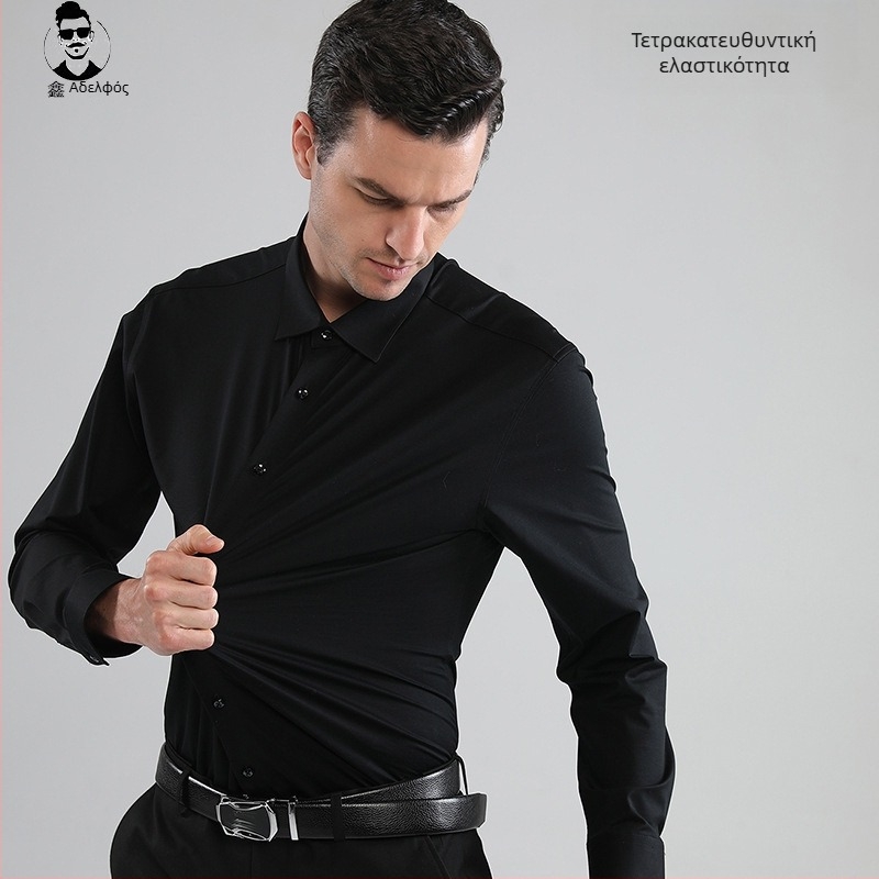 Ανδρικό πουκάμισο με λάστιχο και αγκράφα, με τελείωμα, χωρίς ίχνη, τετράπλευρο, με μεταξωτό ύφασμα, που δεν σιδερώνεται, σε στενή γραμμή, Amazon Explosion