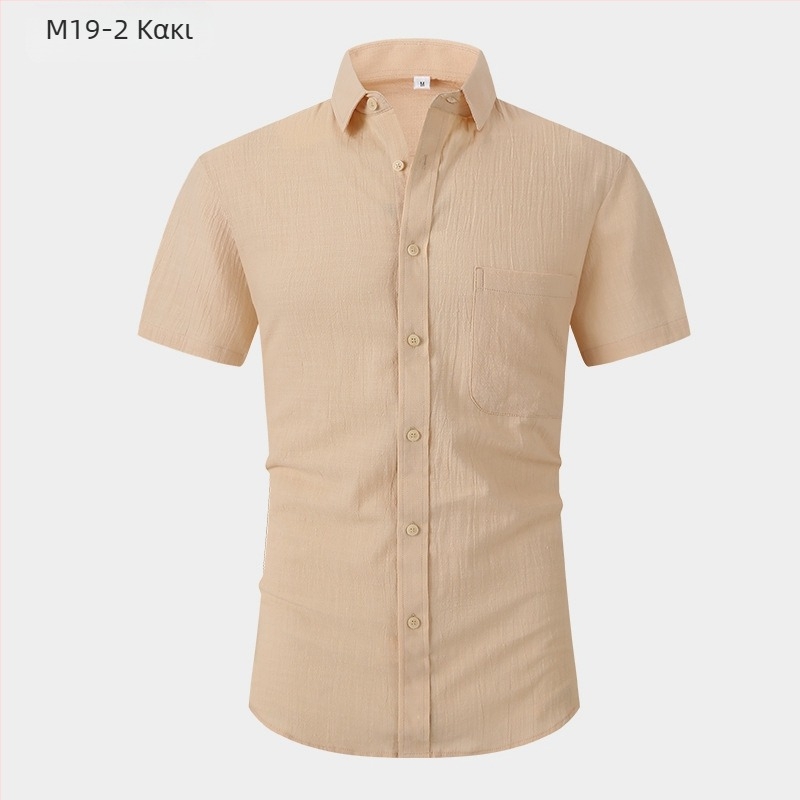 Εργοστασιακή προμήθεια λινό casual πουκάμισο σειράς M19 Ανδρικό ελαφρύ επαγγελματικό πουκάμισο με κοντό μανίκι, μονόχρωμο πουκάμισο με στενή εφαρμογή για άνδρες