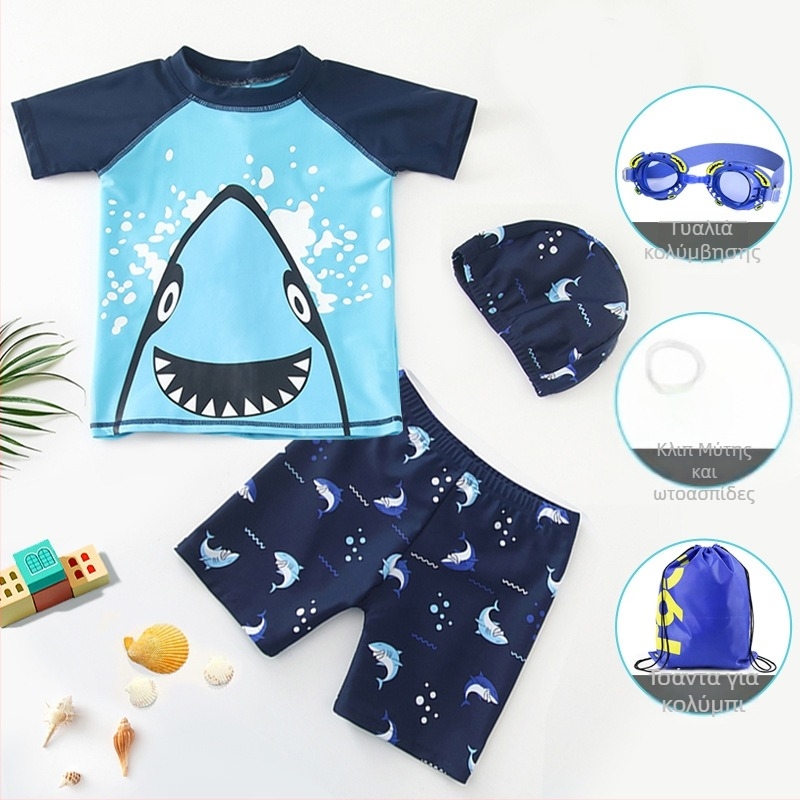 Μαγιό Cartoon Shark για αγόρια, ολόσωμο μαγιό για αγόρια, παραλία, κολύμβηση σε θερμές πηγές, παιδικό μαγιό χονδρικής