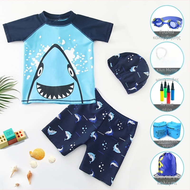 Μαγιό Cartoon Shark για αγόρια, ολόσωμο μαγιό για αγόρια, παραλία, κολύμβηση σε θερμές πηγές, παιδικό μαγιό χονδρικής