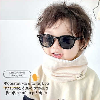 Φθινόπωρο και χειμωνιάτικο πλεκτό κασκόλ με μονόχρωμο ζεστό γιακά πουλόβερ για αγόρια και κορίτσια, απλό παιδικό κασκόλ διπλής στρώσης σε χρώμα αντίθεσης