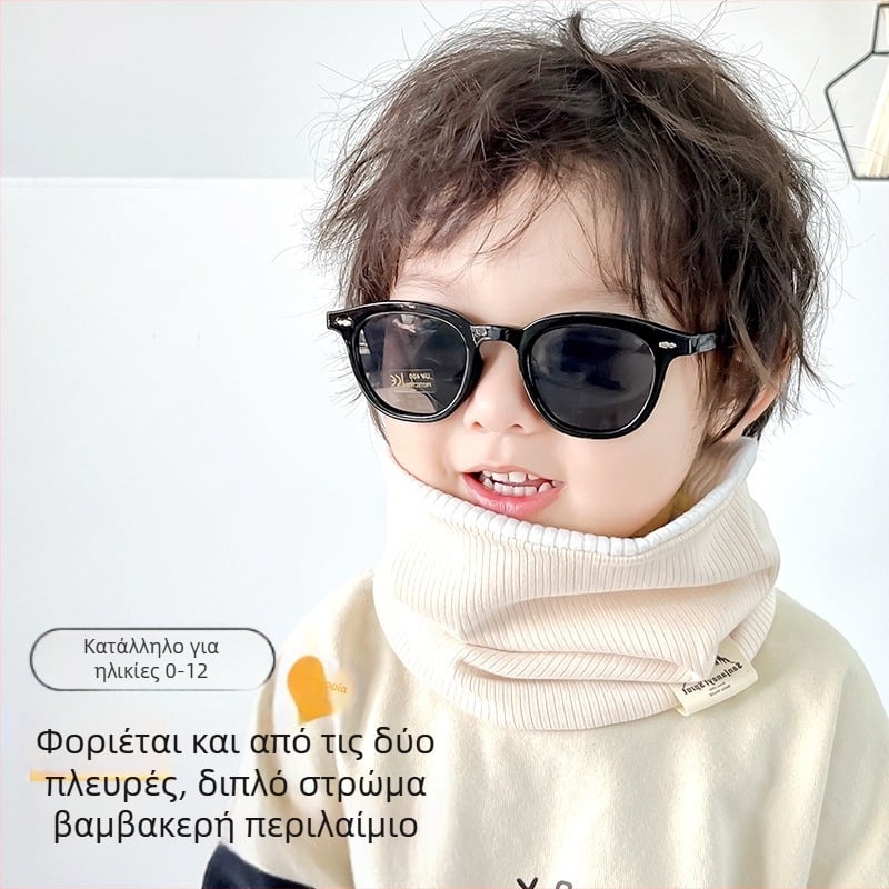 Φθινόπωρο και χειμωνιάτικο πλεκτό κασκόλ με μονόχρωμο ζεστό γιακά πουλόβερ για αγόρια και κορίτσια, απλό παιδικό κασκόλ διπλής στρώσης σε χρώμα αντίθεσης