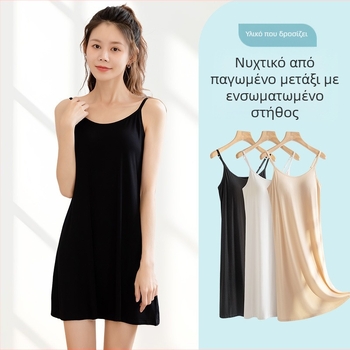 Νυχτικό γυναικών καλοκαιρινό χονδρικής modal με λουρί στήθους, μακριά φούστα λεπτή plus size, μπορεί να φορέσει πιτζάμες μια γενιά μαλλιών