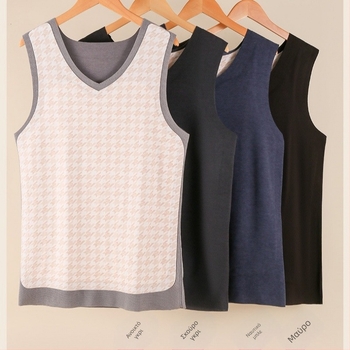 Φθινοπωρινό και χειμωνιάτικο ανδρικό ζεστό γιλέκο από μαλλί προβάτου χωρίς ραφές, αμάνικο βασικό παλτό, τρίψιμο, παχύ ανδρικό γιλέκο