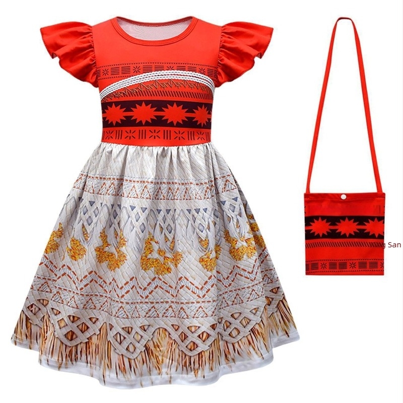 Φόρεμα Moana 2 Moana COS για κορίτσια σε διασυνοριακό στυλ. Φούστα Moana Milk Silk με μανίκια και μανίκια.