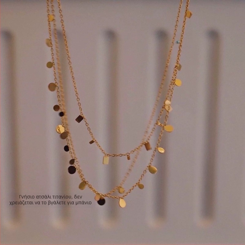 Γυναικείο κολιέ με τετράγωνη αλυσίδα κλείδας, άχρωμο, τιτάνιο-ατσάλι Super Flash, με σταγόνες νερού σε σχήμα αστραφτερού σταγόνες, στρογγυλό κολιέ