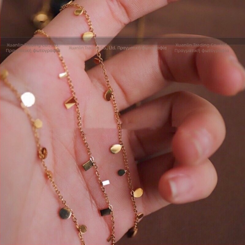 Γυναικείο κολιέ με τετράγωνη αλυσίδα κλείδας, άχρωμο, τιτάνιο-ατσάλι Super Flash, με σταγόνες νερού σε σχήμα αστραφτερού σταγόνες, στρογγυλό κολιέ