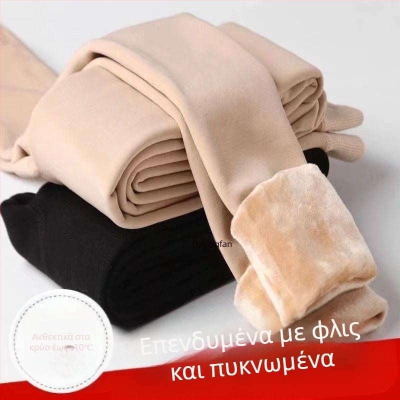 500 Kete Χοντρό Κολάν Γυναικείο Φθινοπωρινό και Χειμερινό Βελούδινο Εξωτερικό Χρώμα Δέρματος με Πηχτή Σάρκα Ανοιχτόχρωμο Τεχνητό Καλσόν στα Πόδια Ζεστό Καλσόν