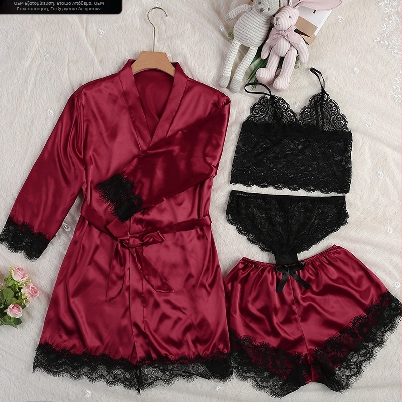 Explosions Εξωτερικό Εμπόριο plus size Γυναικεία Ρούχα Σπιτιού Νυχτικά Σορτς Sling Δαντελένιο Κοστούμι Τετράτεμαχο Πιτζάμες Γυναικεία