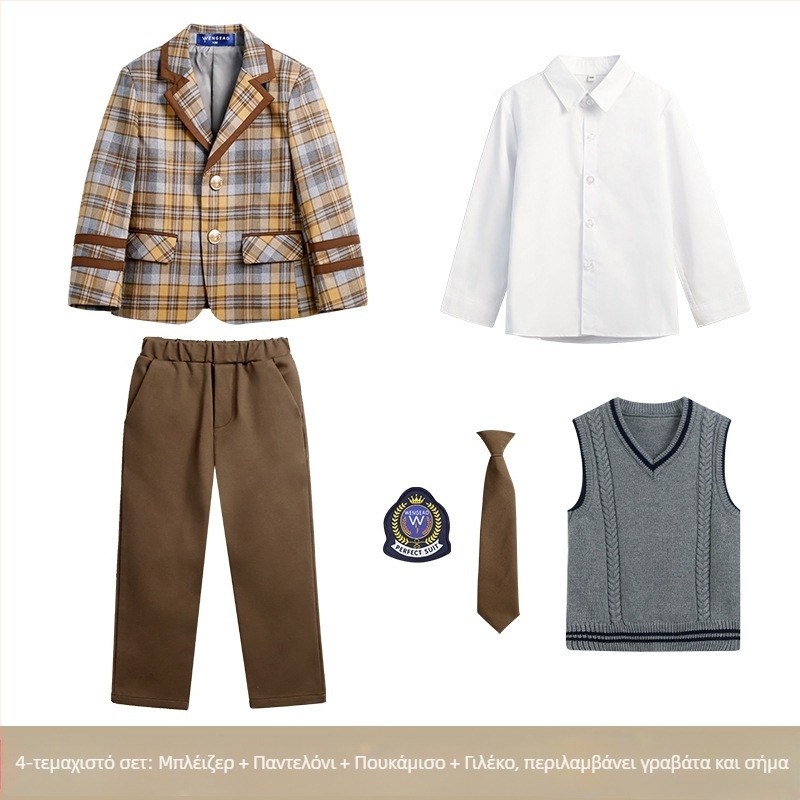 Ρούχα μαθητών δημοτικού σχολείου για την άνοιξη και το φθινόπωρο, βρετανική σχολική στολή, ρούχα κήπου, παιδικό καρό κοστούμι, φούστα κοστούμι