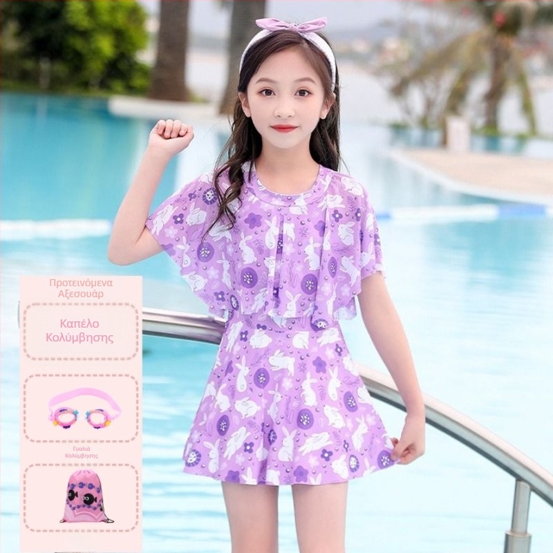 Παιδικό casual μαγιό για κορίτσια Καλοκαίρι 2024 Νέο στυλ Ολόσωμο μικρό, μεσαίου και μεγάλου μεγέθους παιδικό φόρεμα πριγκίπισσας για κορίτσια χαριτωμένο μαγιό