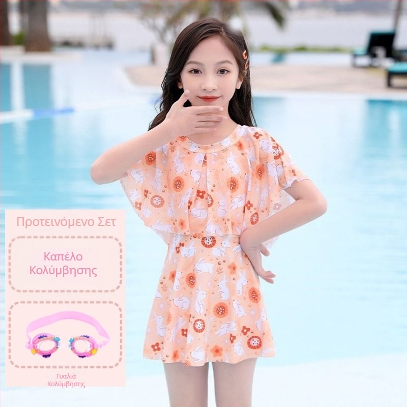 Παιδικό casual μαγιό για κορίτσια Καλοκαίρι 2024 Νέο στυλ Ολόσωμο μικρό, μεσαίου και μεγάλου μεγέθους παιδικό φόρεμα πριγκίπισσας για κορίτσια χαριτωμένο μαγιό