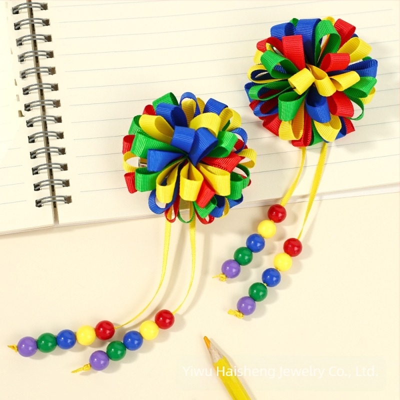 Διασυνοριακές εκρήξεις κορίτσια χαριτωμένο σγουρό σφαιράκι με φούντα κλιπ μαλλιών χρώμα φούσκα λουλούδι rib με κλιπ μαλλιών λουλούδι