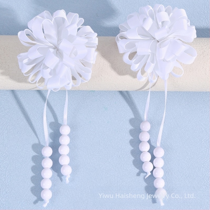 Διασυνοριακές εκρήξεις κορίτσια χαριτωμένο σγουρό σφαιράκι με φούντα κλιπ μαλλιών χρώμα φούσκα λουλούδι rib με κλιπ μαλλιών λουλούδι