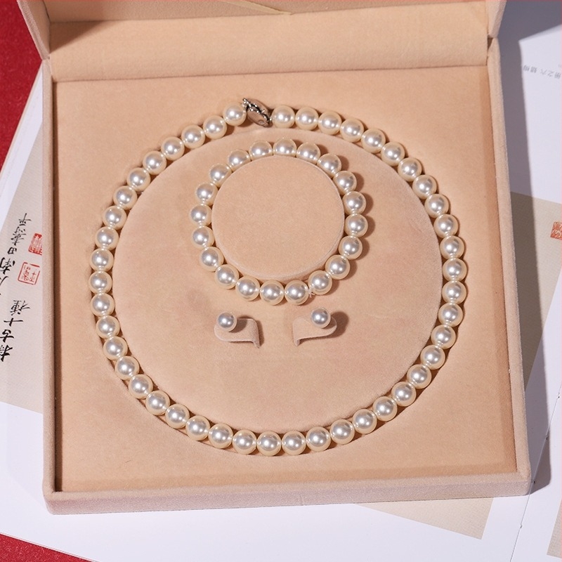 Χονδρικό Φυσικό Κολιέ με Μαργαριτάρια Βαθιάς Θάλασσας, Γυναικείο Σετ Τριών Κοσμημάτων, Δώρο για την Ημέρα της Μητέρας, Ζωντανό Δώρο