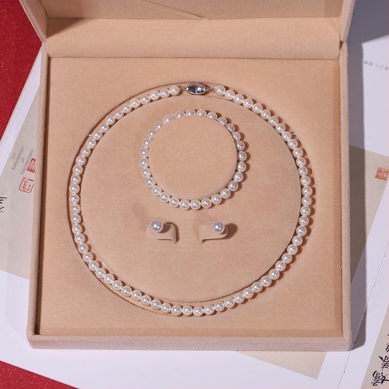 Χονδρικό Φυσικό Κολιέ με Μαργαριτάρια Βαθιάς Θάλασσας, Γυναικείο Σετ Τριών Κοσμημάτων, Δώρο για την Ημέρα της Μητέρας, Ζωντανό Δώρο