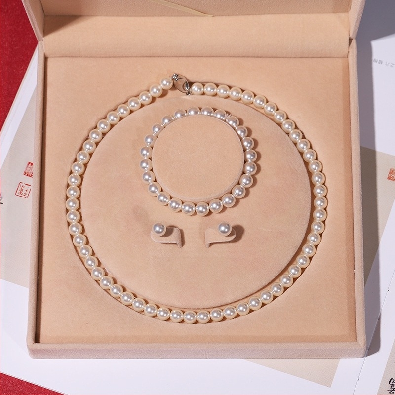 Χονδρικό Φυσικό Κολιέ με Μαργαριτάρια Βαθιάς Θάλασσας, Γυναικείο Σετ Τριών Κοσμημάτων, Δώρο για την Ημέρα της Μητέρας, Ζωντανό Δώρο