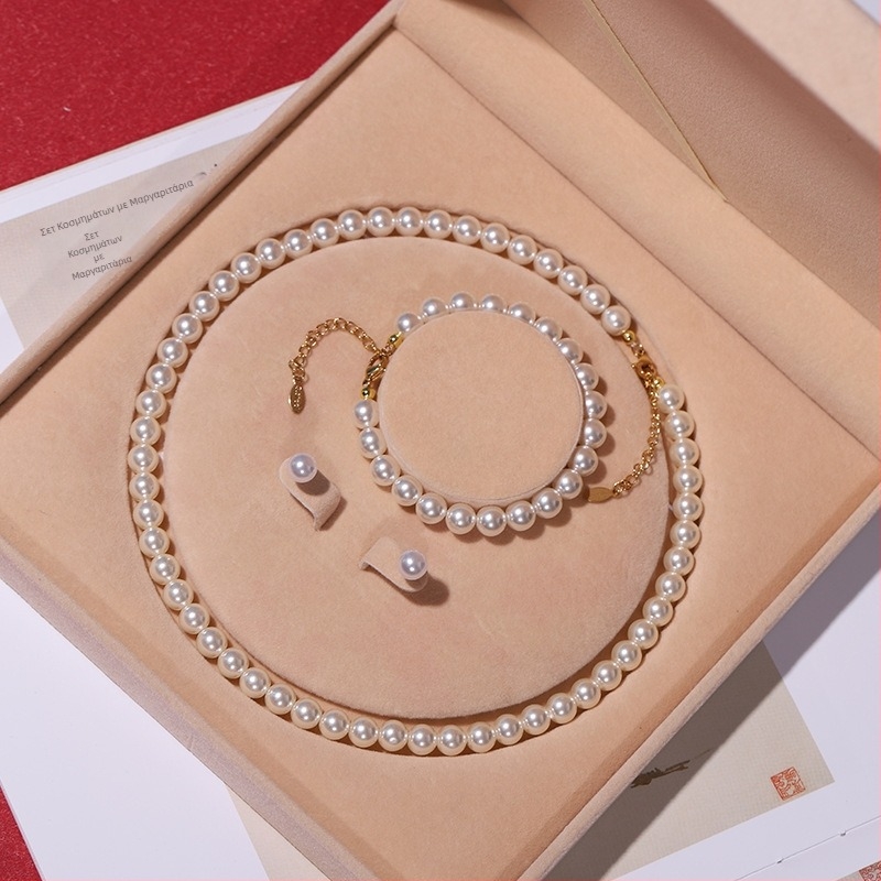 Χονδρικό Φυσικό Κολιέ με Μαργαριτάρια Βαθιάς Θάλασσας, Γυναικείο Σετ Τριών Κοσμημάτων, Δώρο για την Ημέρα της Μητέρας, Ζωντανό Δώρο