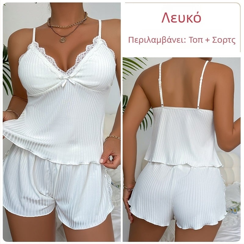 Guiruo Foreign Trade Ice Silk Εσώρουχο Σέξι Βαθύ V Plus Στήθος Pure Desire Sweet Sling Top Σορτς Γυναικείο Κοστούμι F4479