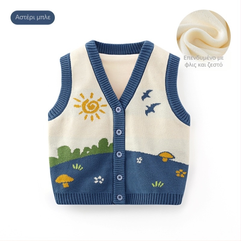 Παιδικό Γιλέκο Πλεκτό από Μαλακό και Χαριτωμένο Βαμβάκι σε Στυλ K-Style, Κατηγορία A, Φθινοπωρινή Παιδική Ζακέτα με Εξωτερική Ρούχα