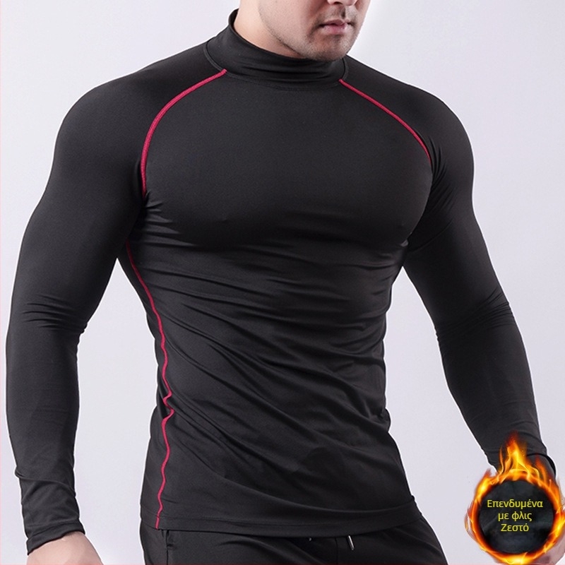 Ανδρικό αθλητικό κοστούμι 2023 με ψηλό γιακά, ελαστικό PRO, στενά ρούχα, γρήγορο στέγνωμα στον ιδρώτα, μπλουζάκι για τρέξιμο, αθλητικά είδη LULU στο ίδιο στυλ