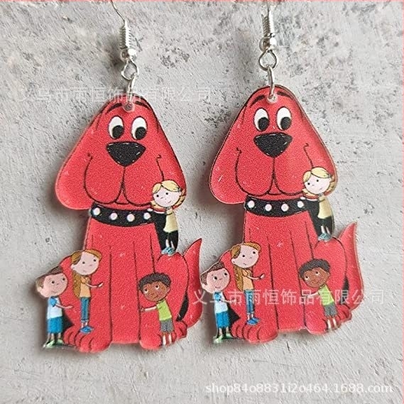 Διασυνοριακά δημιουργικά σκουλαρίκια κιθάρας με κόκκινη γάτα και σκύλο για κυρίες και κορίτσια που σπουδάζουν για την επιστροφή στο σχολείο. Δώρο ευχαριστίας για δασκάλους.