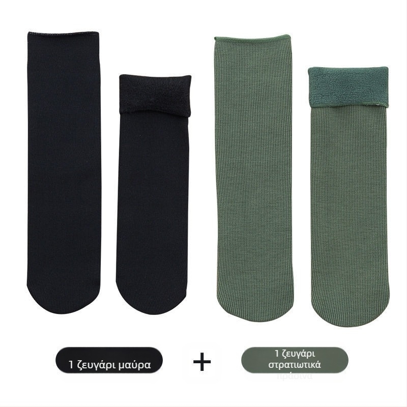 Γυναικείες κάλτσες χιονιού με επένδυση από φλις, χοντρές μάλλινες κάλτσες μέχρι τη μέση της γάμπας, ζεστές, μονόχρωμες κάλτσες δαπέδου Terry, φθινοπωρινές και χειμωνιάτικες, για ύπνο