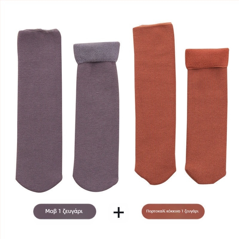 Γυναικείες κάλτσες χιονιού με επένδυση από φλις, χοντρές μάλλινες κάλτσες μέχρι τη μέση της γάμπας, ζεστές, μονόχρωμες κάλτσες δαπέδου Terry, φθινοπωρινές και χειμωνιάτικες, για ύπνο