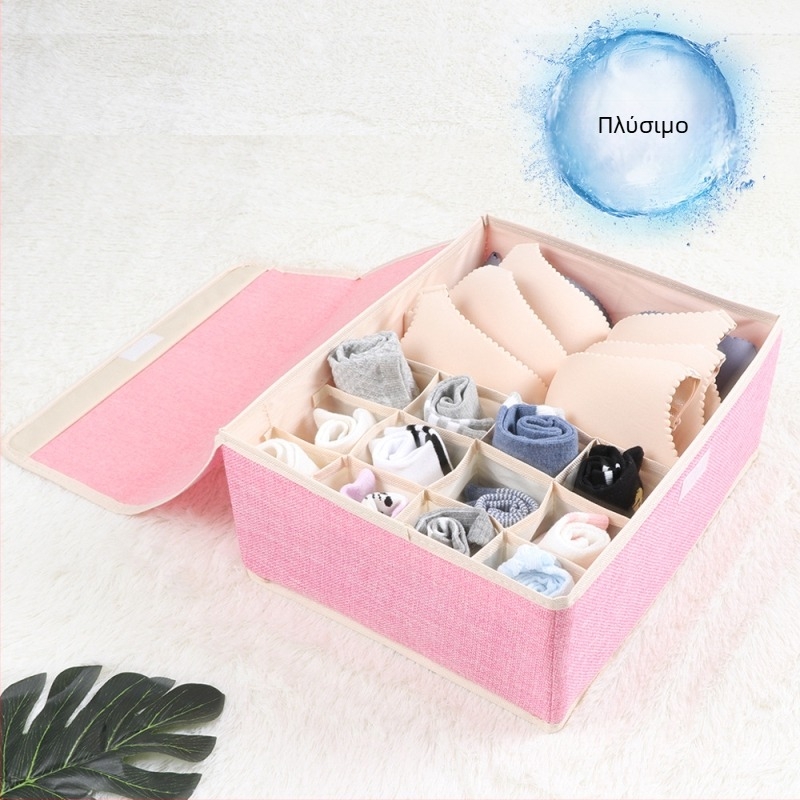 Νέο κουτί αποθήκευσης εσωρούχων από βαμβάκι και λινό, πτυσσόμενο κουτί οργάνωσης σουτιέν πολλαπλών πλεγμάτων, καλυμμένο κουτί σκόνης για κάλτσες εσωρούχων