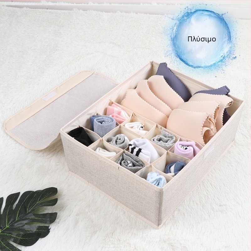 Νέο κουτί αποθήκευσης εσωρούχων από βαμβάκι και λινό, πτυσσόμενο κουτί οργάνωσης σουτιέν πολλαπλών πλεγμάτων, καλυμμένο κουτί σκόνης για κάλτσες εσωρούχων