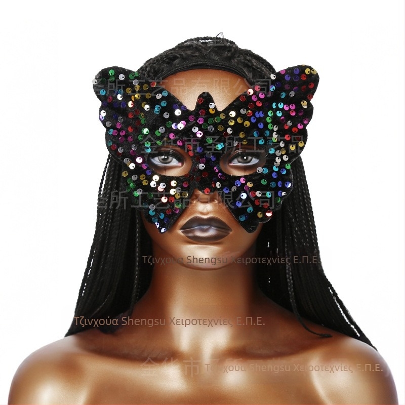 Μάσκα Cross Border για κορίτσια με καυτή εμφάνιση για το Halloween Μάσκα Black Panther Μαύρη μάσκα γάτας Μάσκα γάτας με δαντέλα Μάσκα γάτας με πούλιες