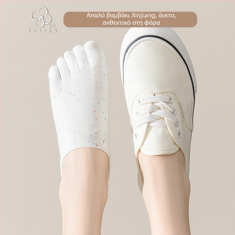 Κάλτσες με πέντε δάχτυλα από νήματα με κουκκίδες, λεπτές καλοκαιρινές κάλτσες για γυναίκες, κάλτσες για βάρκα, κάλτσες με ρηχό στόμα, αόρατες κάλτσες σε ιαπωνικό στιλ, χαριτωμένες κάλτσες με βαμβακερά δάχτυλα