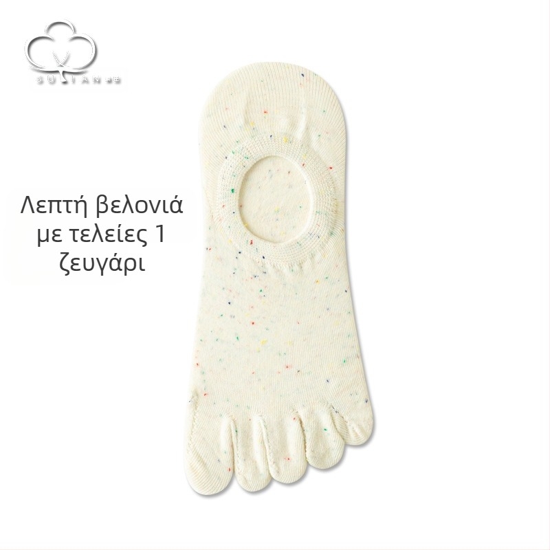 Κάλτσες με πέντε δάχτυλα από νήματα με κουκκίδες, λεπτές καλοκαιρινές κάλτσες για γυναίκες, κάλτσες για βάρκα, κάλτσες με ρηχό στόμα, αόρατες κάλτσες σε ιαπωνικό στιλ, χαριτωμένες κάλτσες με βαμβακερά δάχτυλα