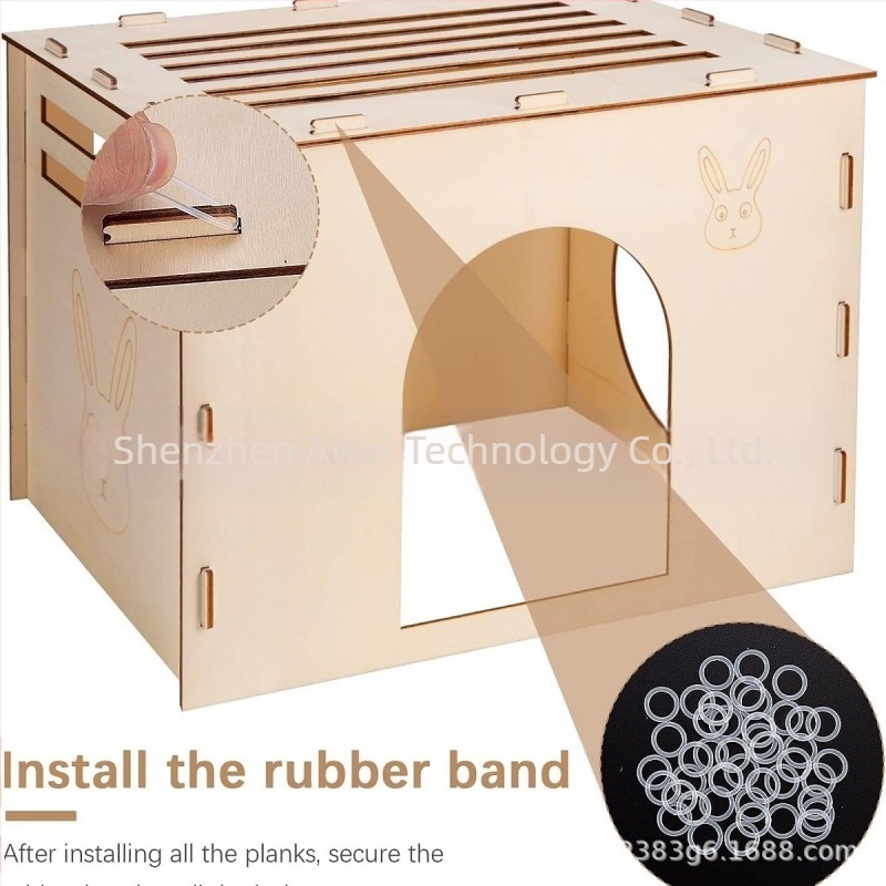1 σετ ξύλινου κάστρου για κρυψώνα κουνελιού, κουνελόσπιτου και κρυψώνας, ξύλινο κουνελόσπιτο