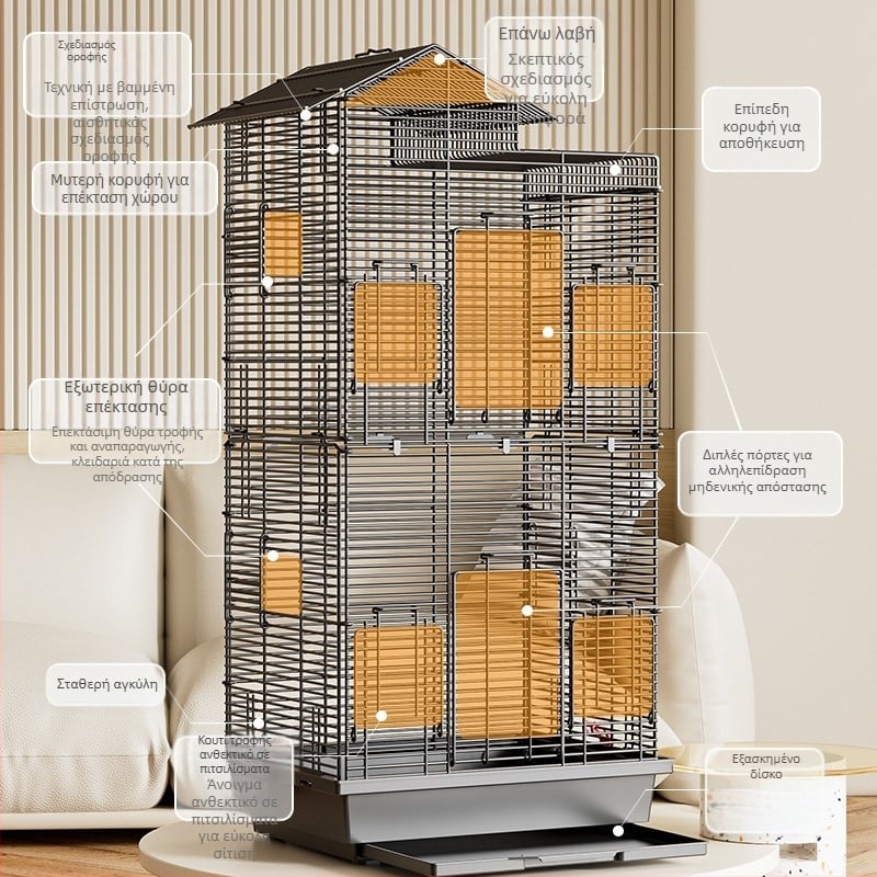 Κλουβί παπαγάλων πουλιών μεγάλο διαστημικό συρματόπλεγμα οικιακής διακοσμητικής βίλας Xuanfeng Peony διώροφη βίλα εξαιρετικά μεγάλο οριζόντιο μεταλλικό κλουβί συρματόπλεγμα