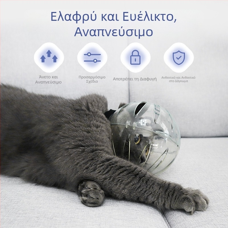 Κουκούλα για γάτες, αντιγλειψίματος, διαφανές σφαιρικό, αναπνεύσιμο κάλυμμα κεφαλής γάτας με δακτύλιο Elizabeth, αντιολισθητικό, αντι-Bite Fight