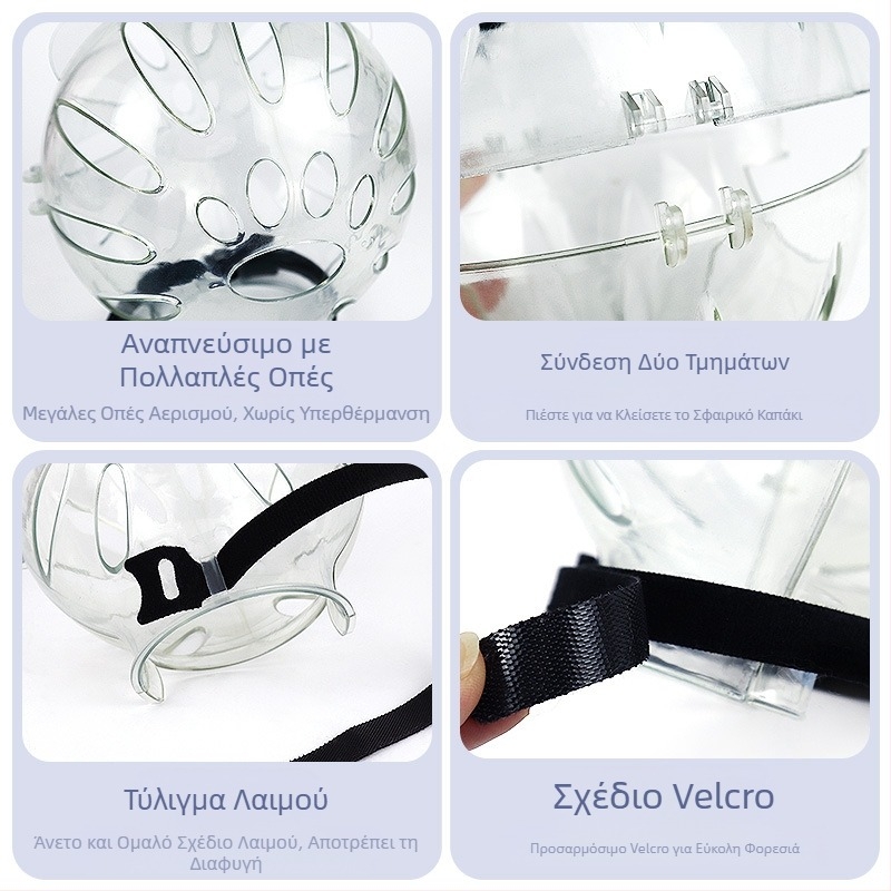 Κουκούλα για γάτες, αντιγλειψίματος, διαφανές σφαιρικό, αναπνεύσιμο κάλυμμα κεφαλής γάτας με δακτύλιο Elizabeth, αντιολισθητικό, αντι-Bite Fight