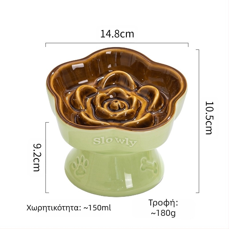 Μπολ αργής τροφής για κατοικίδια, κεραμικό μπολ για γάτες με ψηλό πόδι, μπολ για σκύλους, μικρόσωμο μπολ για γάτες με αντικραδασμική προστασία στον αυχένα, αντιπνιγτικό μπολ αργής τροφής με προστασία από χτυπήματα και κεκλιμένο λαιμό